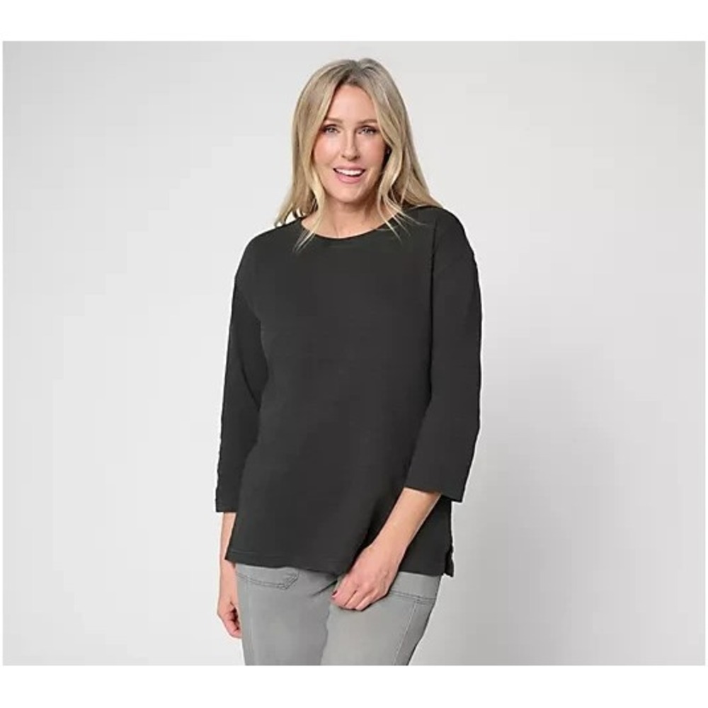 LOGO Principles by Lori Goldstein 3/4-Sleeve Top with Side Slits Black Size 3X